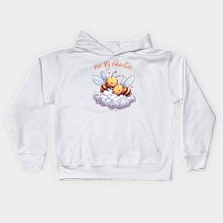 couple of bees embracing on a cloud, Bee My Valentine Kids Hoodie